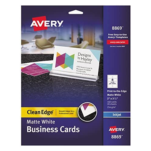 Avery 8869 Print-to-the-Edge True Print Business Cards, Inkjet, 2x3 1/2, White (Pack of 160)
