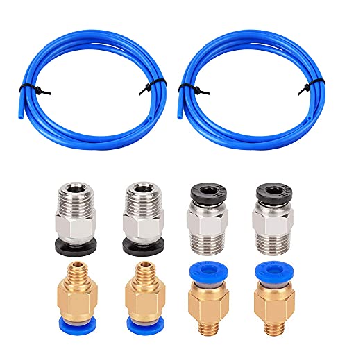 Aokin 2 Pcs Bowden PTFE Tubing (1.5m/Pcs Blue) for 1.75mm Filament with 4 Pcs PC4-M6 Fittings and 4 Pcs PC4-M10 Pneumatic Fittings for Creality Ender 3/3 Pro, Ender 5/5 Pro, CR-10/10S 3D Printer, etc