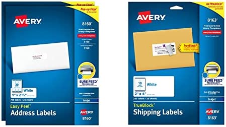Avery Easy Peel Printable Address Labels with Sure Feed, 1 x 2-5/8, White, 750 Blank Mailing Labels (08160)