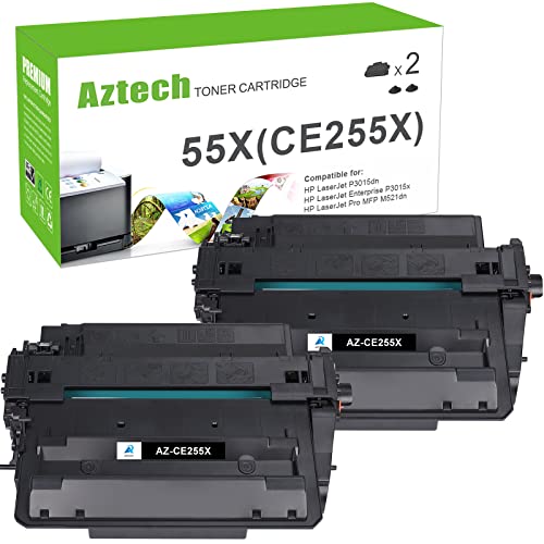 Aztech Compatible Toner Cartridge Replacement for HP 55X CE255X 55A CE255A Toner for HP P3015 P3015dn P3015x HP Pro 500 MFP M521dn M521dw M521 M525 Toner Printer Ink (Black, 2-Pack)