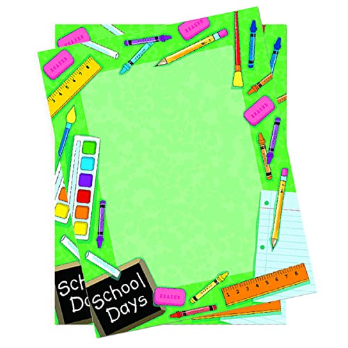 Geographics School Days Themed Archival Blank Multipurpose Letter paper with Illustrated Border, 8.5 x 11 (Pack of 100)