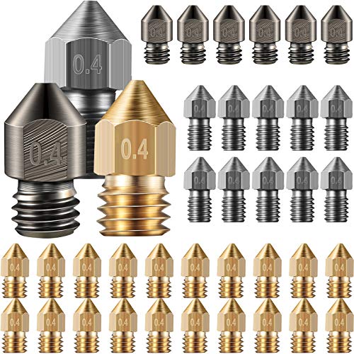 Mk8 Nozzles 3D Printer Extruder Nozzles Hardened Steel, Stainless Steel, Brass Nozzle High Temperature Pointed Wear Resistant Nozzle 0.4 mm 1.75 mm, Compatible with Makerbot, Ender 3 (36)