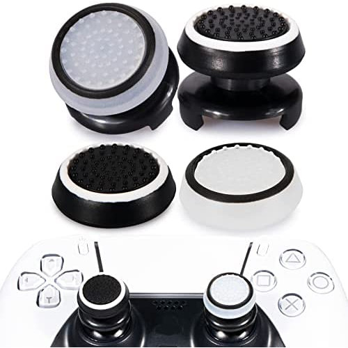 Playrealm FPS Thumbstick Extender & Printing Rubber Silicone Grip Cover 2 Sets for PS5 Dualsenese & PS4 Controller (Black+Clear)