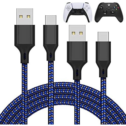 2 Pack 10FT Charger Charging Cable for PS5 Controller/for Xbox Series X/for Xbox Series S Controller, Replacement USB C Cord Nylon Braided Type-C Ports Accessories for Nintendo Switch