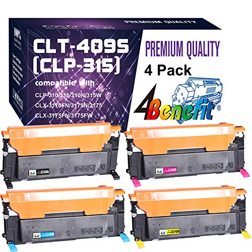 4-Pack 4Benefit Compatible CLT-409S Toner Cartridge B/C/Y/M Replacement for CLP315 Toner Used for CLP-310 CLP-310N CLP315W CLP315 CLP310 CLX-3170FN CLX-3175N CLX-3175 CLX-3175FN Laser Printer