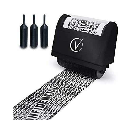 Identity Theft Protection Roller Stamps Wide Kit, Including 3-Pack Refills - Confidential Roller Stamp, Anti Theft, Privacy & Security Stamp, Designed for ID Blackout Security - Classy Black