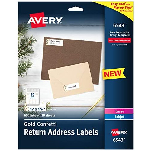 Avery Printable Return Address Labels, 0.75 x 2.25, Silver Foil, 300 Blank Mailing Labels (08986)