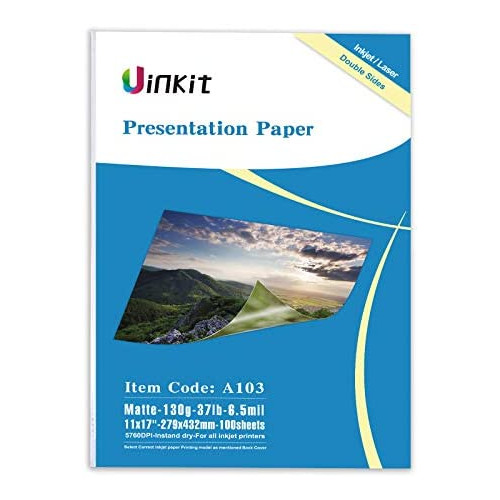 Thin Presentation Paper Photo Matte 11x17(100 sheets) 35 lb Double Sided Printable on Both Sides Brochure Photos Picture Poster Playbill Flyer 6.5 Mil Double-Side Coated for laser and Inkjet Printers
