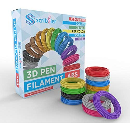 Scribbler 3D Pen ABS Filament Refills for 3D Drawing Pen Premium Quality, Durable 500 Linear Feet 15 Colors