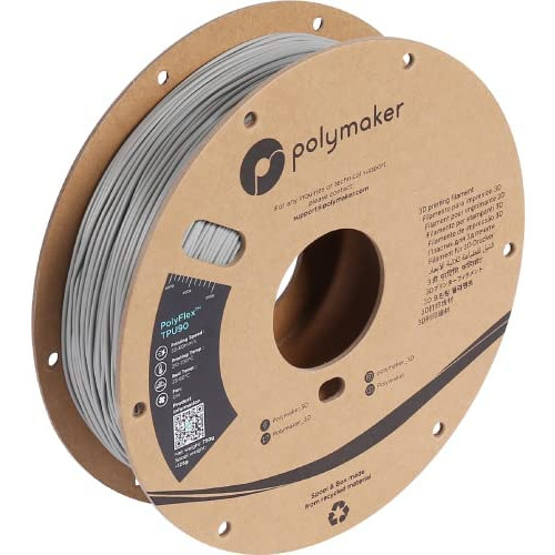 Polymaker TPU Filament 1.75 Grey, Shore 90A Flexible Filament 1.75mm 750g Spool - PolyFlex TPU90 3D TPU Filament 1.75mm Grey Soft Filament Flexible, Print with Most 3D Printers Using 3D Filament TPU