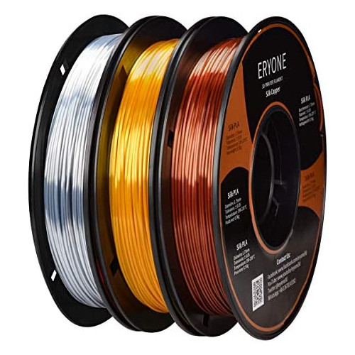 Eryone Silk PLA Filament Bundle, 1.75mm, 1.1 LBS/Spool, 3 Spools Pack, Dimensional Accuracy +/- 0.05 mm, 1.5kg (3.3LBS) / Pack (Gold/Silver/Copper) u2026