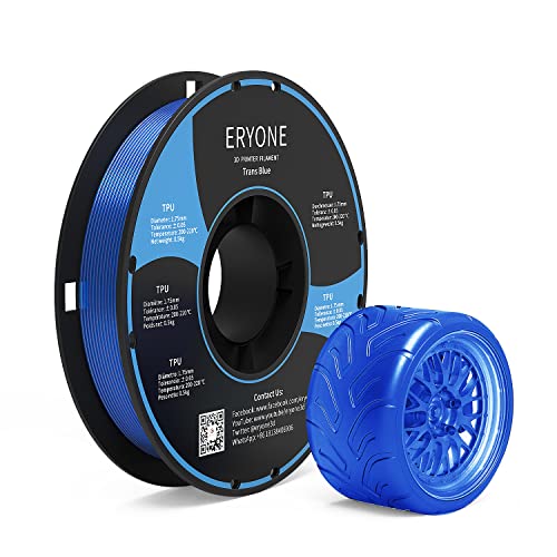 ERYONE TPU Filament 1.75mm Flexible Roll Soft 3D Printing Bundle for 3D Printer, Tolerance:±0.05mm, 0.5kg (1.1 LBS) / Spool. Transparent Blue