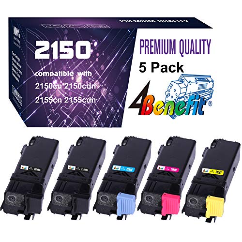 5-Pack 4Benefit Compatible 2150cn Toner Cartridge 2150 2155 High Yield Replacement for Dell 2150 2150CDN 2150CN 2155 2155CDN 2155CN Laser Printers