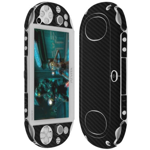 Skinomi Black Carbon Fiber Full Body Skin Compatible with Sony PS Vita (PCH-2000)(Full Coverage) TechSkin with Anti-Bubble Clear Film Screen Protector