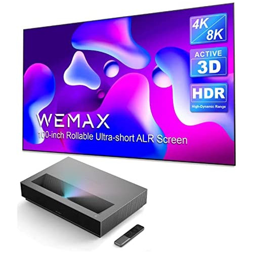 WEMAX Nova 4K UHD Ultra Short Throw Smart Laser Projector u2013 Android TV u2013 HDR10 150 Projection u2013 UST Laser TV for Movies, Video, Gaming u2013 Voice Command Remote u2013 Projectors with WiFi Bluetooth