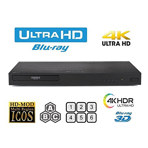 LG UHD 4K Region Free Blu Ray Disc DVD Player - PAL NTSC Ultra HD - USB - 100-240V 50/60Hz for World-Wide Use & 6 Feet Multi System 4K HDMI Cable