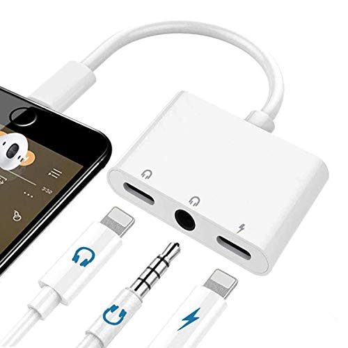 3 in 1 Lightning to 3.5mm Jack Headphone Adapter Earphone Jack Audio and Charging Adapter Headphone Splitter Compatible for iPhone 13 12 11 SE XS XR X 8 7 and iPad
