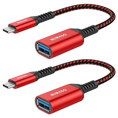 NIMASO USB C to USB 3.1 Adapter 2 Pack, OTG Cable Type C Male to USB Female OTG Adapter Compatible with MacBook Pro 2018,iPad Pro 2020, Samsung Galaxy S20 Note 10 S8 S9, Huawei P30,Google Pixel-Red