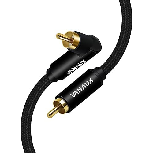 VANAUX 90 Degree RCA Cable Subwoofer Cable Male to Male Digital Coaxial Audio Cable for Home Theater, Sound Bar, TV, PS4, Xbox,and More,Black (3.3ft/1m)