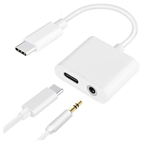 USB C to 3.5mm Audio Adapter, HiMusic 2 in 1 USB Type C Male to 3.5mm Female Earphone Converter Dongle and Charging Adapter Compatible with Google Pixel 3/3 XL, Galaxy Note 10/10 Plus and More (White)