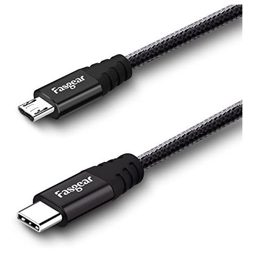 Fasgear USB C to Micro USB Cable 6ft Nylon Braided Type C to Micro USB Cord Compatible with Galaxy S7/S6, HTC One/10 and More (Gray, 6ft)