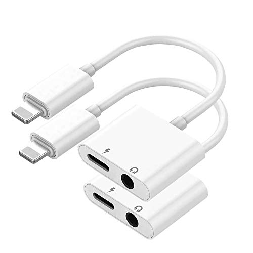 (Apple MFi Certified) 2 Pack Lightning to 3.5 mm Headphone Jack Adapter,2 in 1 Headphone Audio & Charger Compatible for iPhone 12/12 Pro/11/XS/XR/X 8 7/iPad/iPod, Support Calling & Music Control