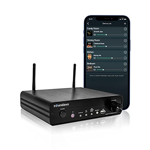 Soundavo NSA-250 Multi-Room Audio Streamer Amplifier 50W + 50W | Supports Airplay, DLNA, WiFi & Bluetooth | 24bit 192 kHz Hi-Fi Audio Streaming Integrated 2.1 Channel Amp for Home Speakers