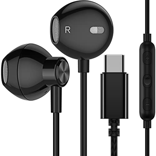 USB C Headphones, ACAGET Galaxy S21 Ultra Earbuds Wired Earphone for Android Semi in Ear USB Type C Headphone HiFi Stereo USB C Earphones for Samsung Galaxy S21 Ultra S20 FE Note 20 Tab S6 S5e Black