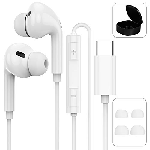 USB Type C Earphones + Portable Carrying Case, APETOO Hi-Fi Stereo in Ear Earbuds with Microphone Bass Headphones Compatible with Samsung S21 S20 Note 20 Ultra S20 FE Pixel 5 4 3 XL OnePlus 8T 7T Pro