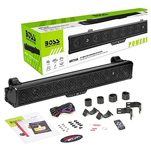 BOSS Audio Systems BRT34A ATV UTV Sound Bar System - 34 Inches Wide, IPX5 Rated Weatherproof, Bluetooth, Amplified, 3 inch Speakers, 1 Inch Horn Loaded Tweeters, Easy Installation for 12 Volt Vehicles
