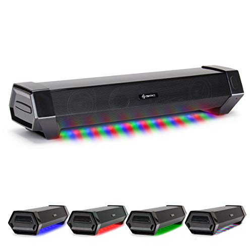 ENHANCE Gaming Computer Speakers Sound Bar - Under Monitor Soundbar LED Speaker with 40W Peak Audio Power, 3 LED Color Modes + RGB Lighting, Dual Inputs for PC, Laptop and Phone AUX - Plug & Play