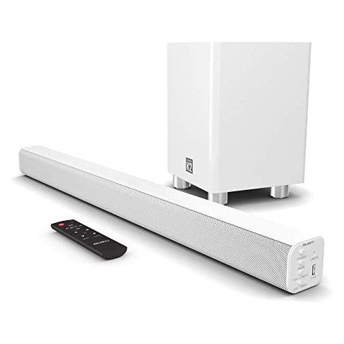 Majority K2 Sound Bar with Subwoofer | 150W Powerful Stereo 2.1 Channel Sound Bar for TV | Home Theatre 3D Surround Sound I HDMI ARC, Bluetooth, Optical & RCA Connection I USB & AUX Playback | White