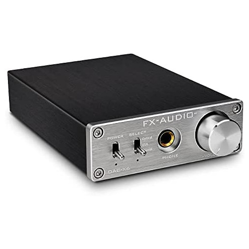 FX-Audio DAC-X6 Mini HiFi 2.0 Digital Audio Decoder DAC Input USB/Coaxial/Optical Output RCA/Headphone Amp 24Bit/96KHz DC12V (Black)