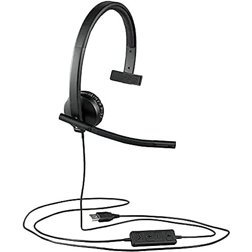 Logitech H570e Wired Headset, Stereo Headphones with Noise-Cancelling Microphone, USB, in-Line Controls with Mute Button, Indicator LED, PC/Mac/Laptop - Black