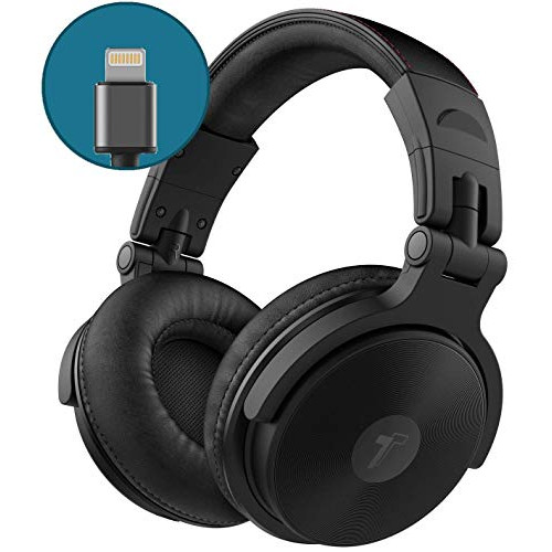 Thore Over Ear iPhone Headphones with Lightning Connector (2018) u2013 Closed Back Studio DJ Monitor Earphones (50mm Neodymium Drivers) w/Apple MFI Certified Cable (V200 Black)