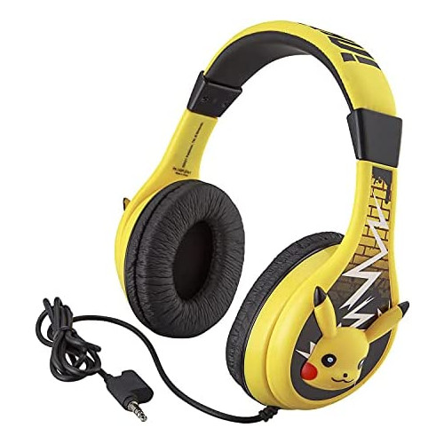 Pokemon Pikachu Kids Headphones, Adjustable Headband, Stereo Sound, 3.5Mm Jack, Wired Headphones for Kids, Tangle-Free, Volume Control, Childrens Headphones On Ear for School Home, Travel
