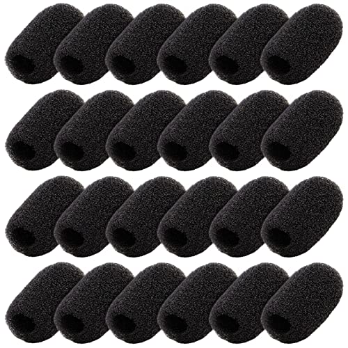 24 Pack Mini Foam Windscreen for Headset Microphone, Wind Screen Cover for Lavalier and Lapel Mic (0.8 in, Black)