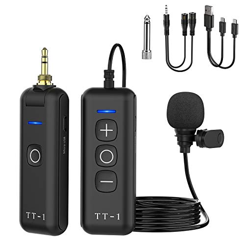 Wireless Lavalier Lapel Microphone, 2.4G Wireless Lav Mic System, Plug＆Play, 160ft Range, Wireless Transmitter&Receiver for iPhone, Camera, Smartphone, Video Recording, YouTube, Vlogging