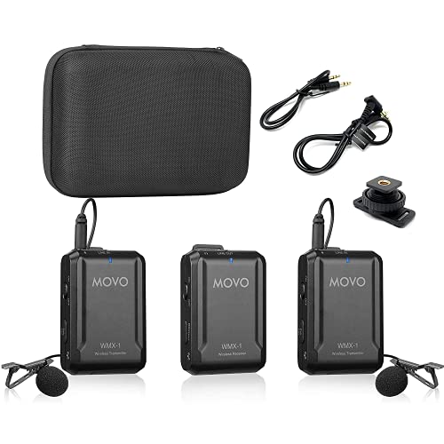 Movo WMX-1-DUO 2.4GHz Dual Wireless Lavalier Microphone System Compatible with DSLR Cameras, Camcorders, iPhone, Android Smartphones, and Tablets (200 ft Audio Range) - Great for Teaching Tutorials