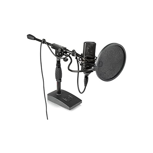 Gator Frameworks Short Weighted Base Microphone Stand with Soft Grip Twist Clutch, Boom arm, and both 3/8 and 5/8 Mounts; Base Dimensions - 4.5 X 8 (GFW-MIC-0821)