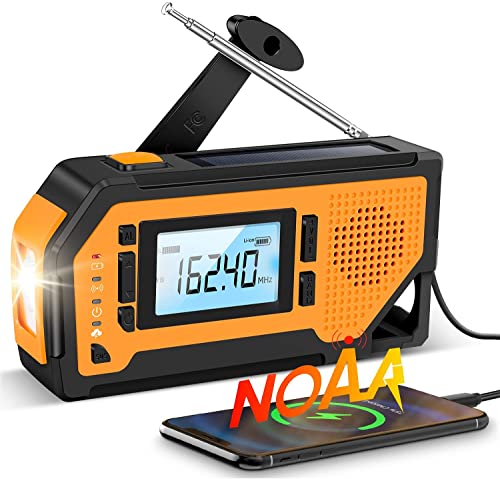 Emergency Solar Hand Crank Radio - Aiworth Wind Up Battery Operated AM/FM/NOAA Weather Radio, Portable Survival Radio with LED Flashlight,Cell Phone Charger, SOS Alarm for Home and Emergency
