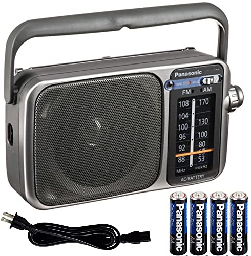 Panasonic Portable AM/FM Radio with Best Reception, Led Tuning Indicator, Compact Size + 4 AA Batteries