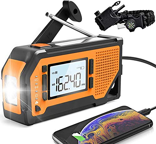 【2021 Upgraded】 Hand Crank Emergency Weather Radio Solar with Cell Phone Charger, Battery Power Weather Alert Radios with Flashlights for Emergencies Survial,Power Emergy Portable NOAA/AM/FM Radio