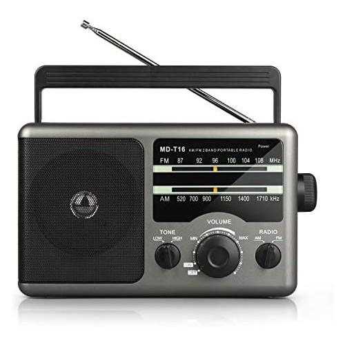 Greadio AM FM Portable Radio Transistor Radio with 3.5mm Earphone Jack, Hight/Low Tone Mode, Big Speaker, AC Power or Battery Operated by 4 D Cell Batteries for Home and Outdoor