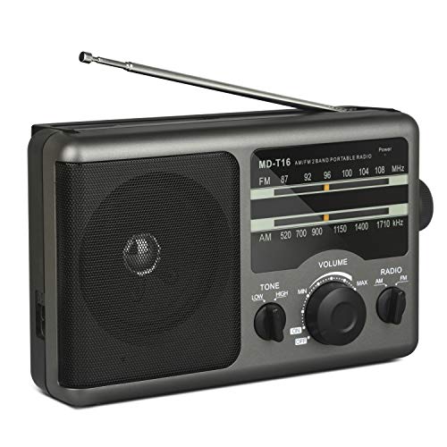 Portable AM FM Radio Transistor Radio Operated by 4 D-Cell Batteries or AC Power with Excellent Reception, Large Speaker, 3.5 mm Earphone Jack, Two Tone Mode, Big Handle for Outdoor or Indoor