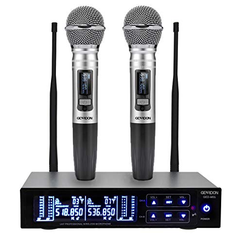 Wireless Microphone System, GEARDON 100 Channel Dual UHF Metal Cordless Handheld Mic Set with 200ft Long Range Professional Performance for Presentation/Church/Karaoke