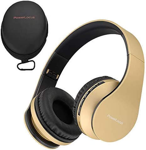 PowerLocus Wireless Bluetooth Over-Ear Stereo Foldable Headphones, Wired Headsets Rechargeable with Built-in Microphone for iPhone, Samsung, LG, iPad (Black)