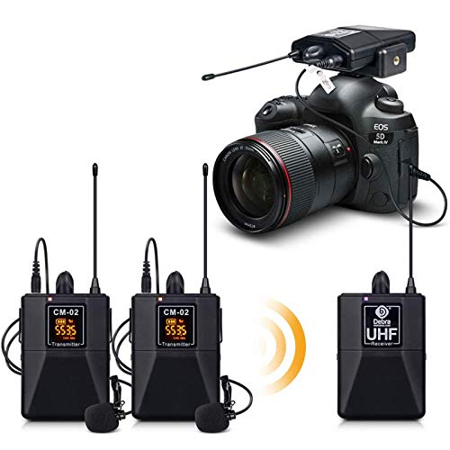 D Debra Audio cm Series UHF Wireless Lavalier Microphone with 30 Selectable Channels for DSLR Camera Phone Interview Live Recording, Wireless Lapel Microphone (CM-02 Dual Mics)