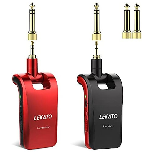 LEKATO 기타 wireless 시스템 6.35mm스테레오와 모노럴 플러그부 최대 채널수6개 2.4GHz의 주파수대 USB충전 경량 콤팩트 스테레오 방송 280°회전흑흑