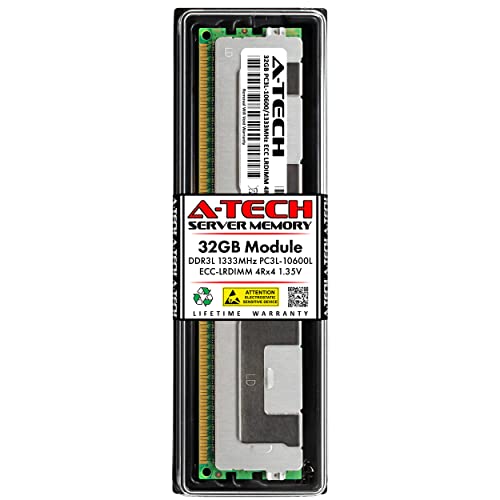 A-Tech 32GB RAM Replacement for HP 647903-B21, 647654-081, 664693-001 | DDR3/DDR3L 1333MHz PC3L-10600 (PC3L-10600L) 4Rx4 1.35V ECC LRDIMM Load Reduced DIMM 240-Pin Memory Module